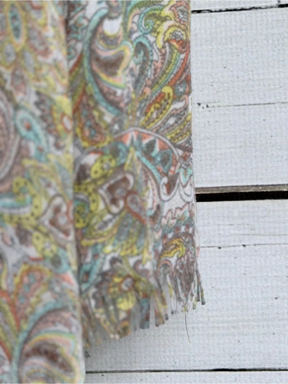 Lightweight Paisley Wrap Scarf in Beige, Cream & Muted Green